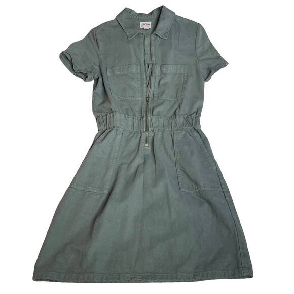 J. Crew Utility Dress Green Short Sleeve Zipper Waist Pockets Shirt Dress Size 0 - Picture 2 of 5